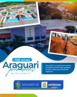 Araguari faz 138 anos! 🎉

A Superintendência de Água e Esgoto - SAE - celebra essa data tão especial e reafirma seu compromisso de levar saúde, qualidade de vida e cuidado para cada família araguariana.

Um orgulho fazer parte da história dessa cidade! ❤️

#ParabénsAraguari #138anos #SAEAraguari #AraguariMG #PrefeituradeAraguari