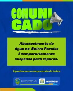 COMUNICADO

A Prefeitura de Araguari e a Superintendência de Água e Esgoto (SAE) informam que, em razão da falta de água registrada neste fim de semana, foi identificado um problema na Bomba 2, localizada na Praça João da Silva e Oliveira, no Bairro Paraíso.

Na manhã desta segunda-feira, 21 de setembro, a equipe técnica da SAE está no local realizando a substituição da bomba e os demais reparos necessários para normalizar o sistema.

Durante a execução dos serviços, o abastecimento de água no Bairro Paraíso e regiões adjacentes permanecerá temporariamente suspenso.

A previsão é de que o abastecimento seja restabelecido até o início da noite desta segunda-feira.

A SAE orienta os moradores das regiões afetadas a economizarem água e fazerem uso consciente das reservas disponíveis durante este período.

A Prefeitura de Araguari e a SAE agradecem a compreensão de todos e reforçam que as equipes trabalham para restabelecer o abastecimento o mais breve possível.

Prefeitura de Araguari
Em frente, pra cuidar da nossa gente.