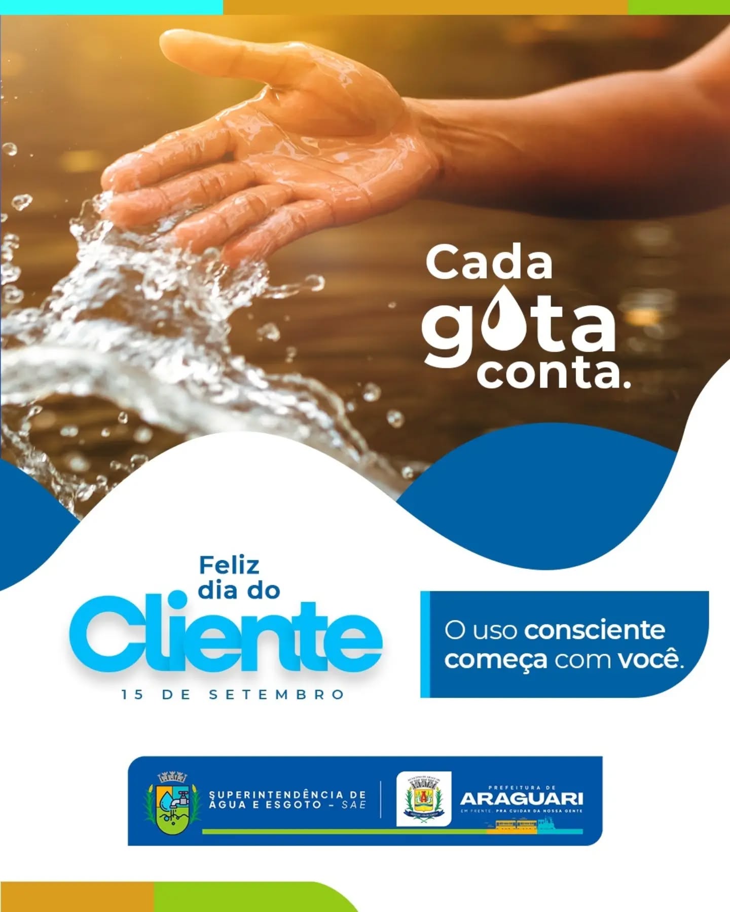 💧 Por trás da água que chega até você, existe dedicação todos os dias.

Captação, tratamento e distribuição: um trabalho contínuo para garantir saúde e qualidade de vida na torneira da sua casa. E o nosso maior compromisso é cuidar bem de quem faz essa engrenagem fazer sentido.

Neste Dia do Cliente, o nosso muito obrigado a cada morador de Araguari. Cuidar de cada gota é um compromisso nosso, e usá-la com consciência é uma parceria de todos nós. 💙